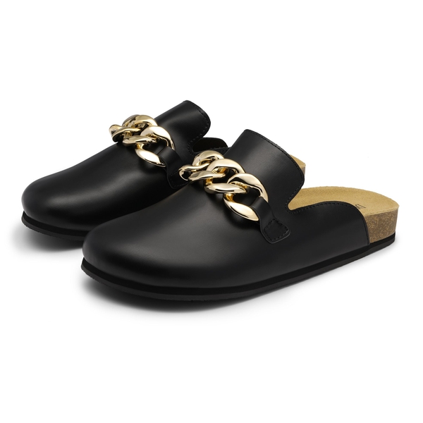 Non-Slip Metal Chain Slippers - BLACK PU - 2